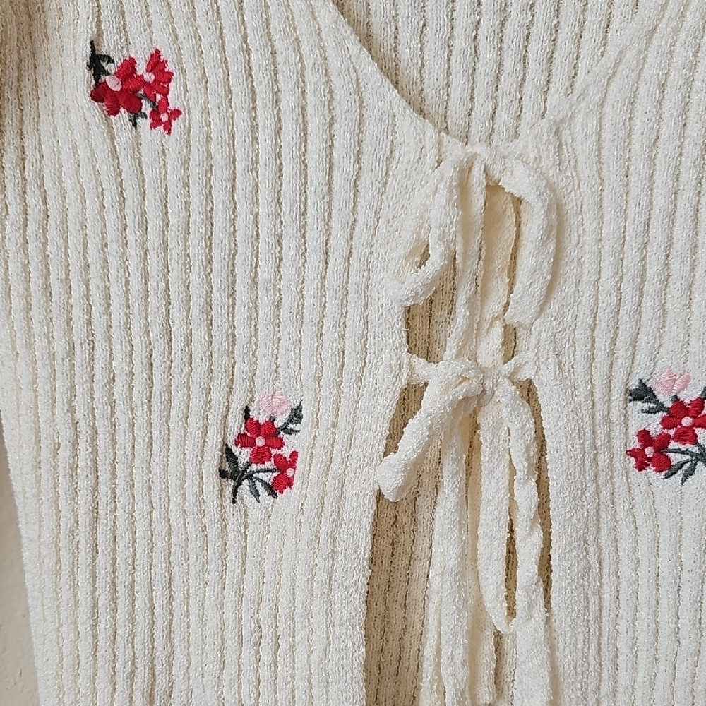Altar'd State Cream Cardigan with Red Floral Accents - Picture 3 of 4
